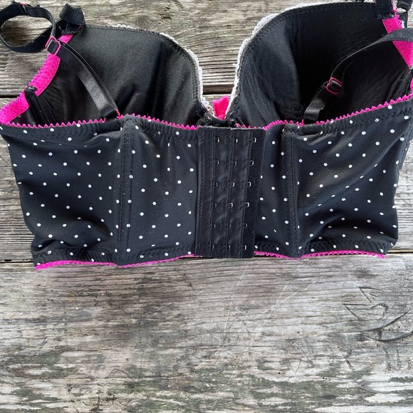 BLACK FUSHIA BLACK WHITE LACE PUSH UP BRA, adjustable straps 36C - Picture 6 of 6